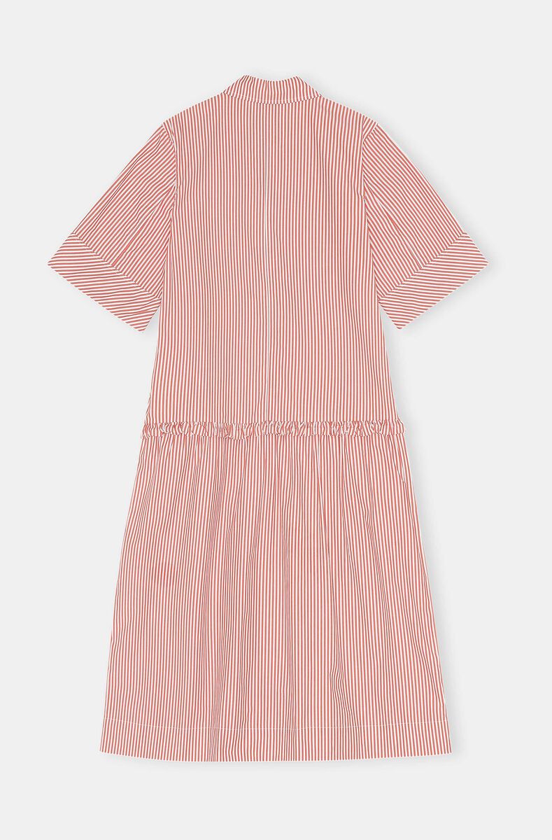 Striped Drop-Waist Midi Dress, Cotton, in colour Thin Stripe Orangedotcom - 2 - GANNI