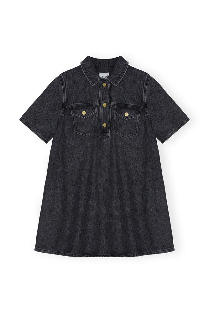 Washed Black Heavy Denim Mini Dress, Washed Black/Black