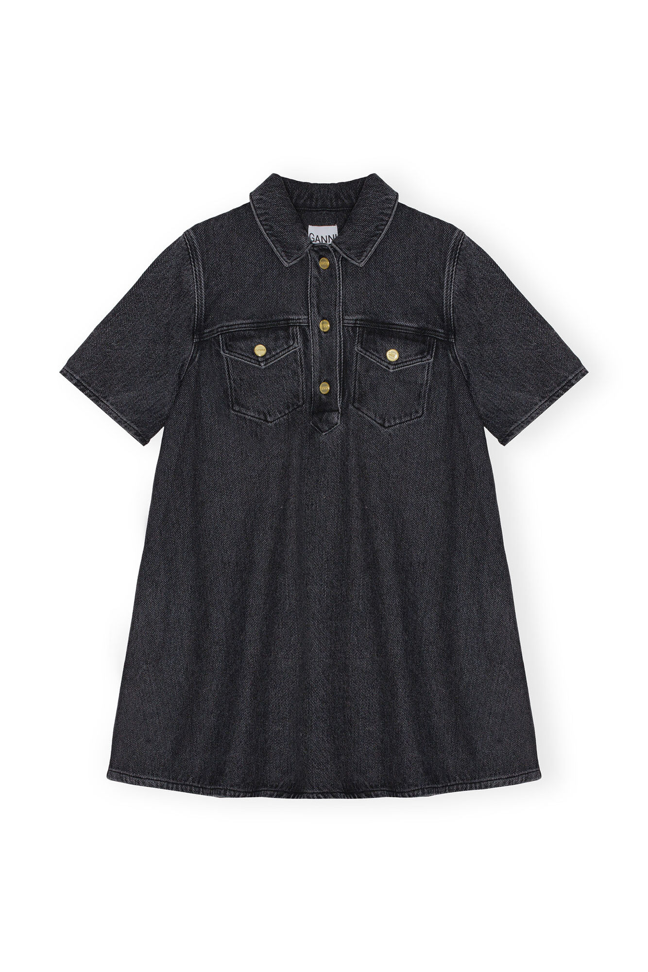 Washed Black Heavy Denim Mini Dress, Cotton, in colour Washed Black/Black - 1 - GANNI