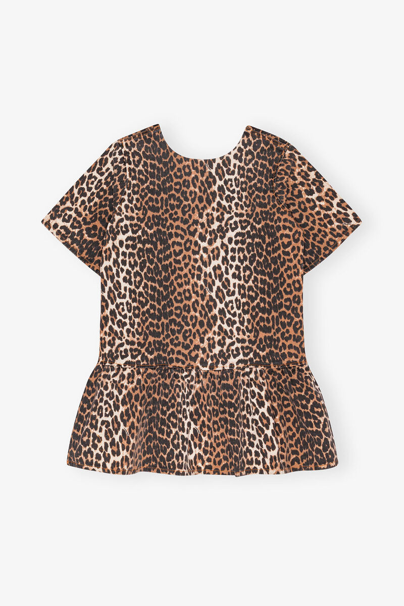 Leopard Open-back Mini Denim Kleid, Organic Cotton, in colour Leopard - 1 - GANNI
