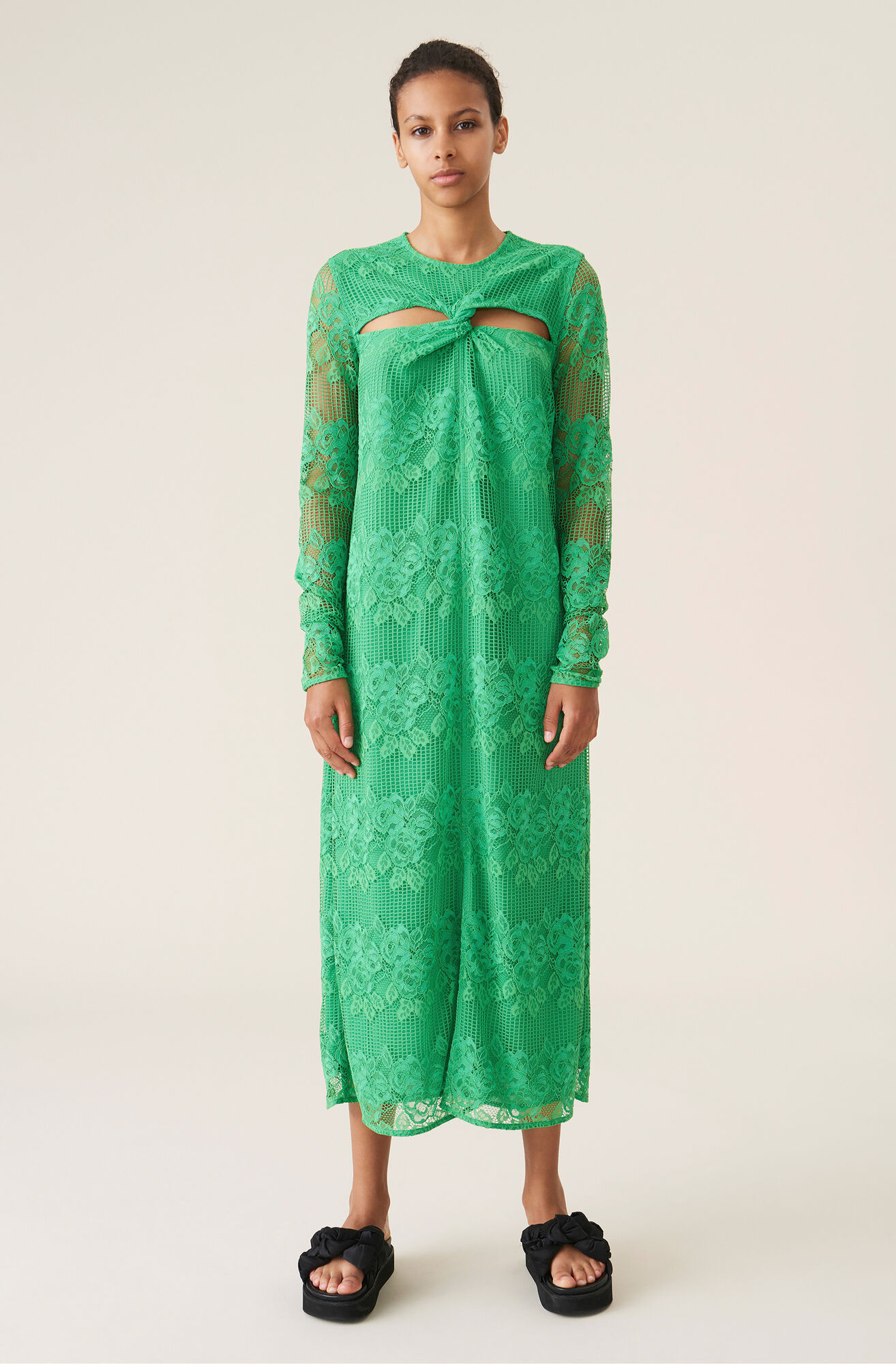 Lace Twist Dress, Cotton, in colour Kelly Green - 1 - GANNI