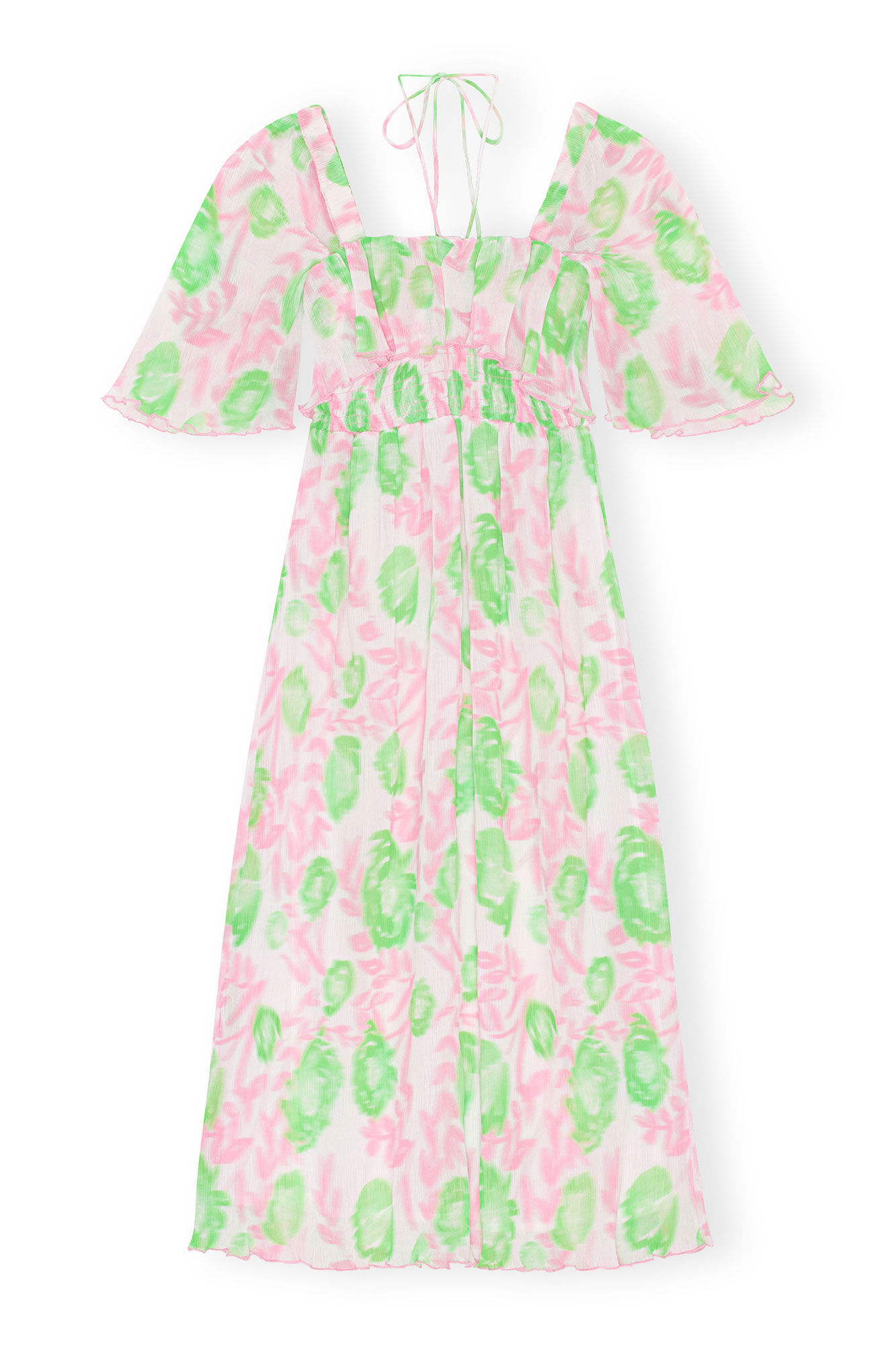 Pleated Georgette Midi Smock Dress, Recycled Polyester, in colour Pink Tulle - 1 - GANNI