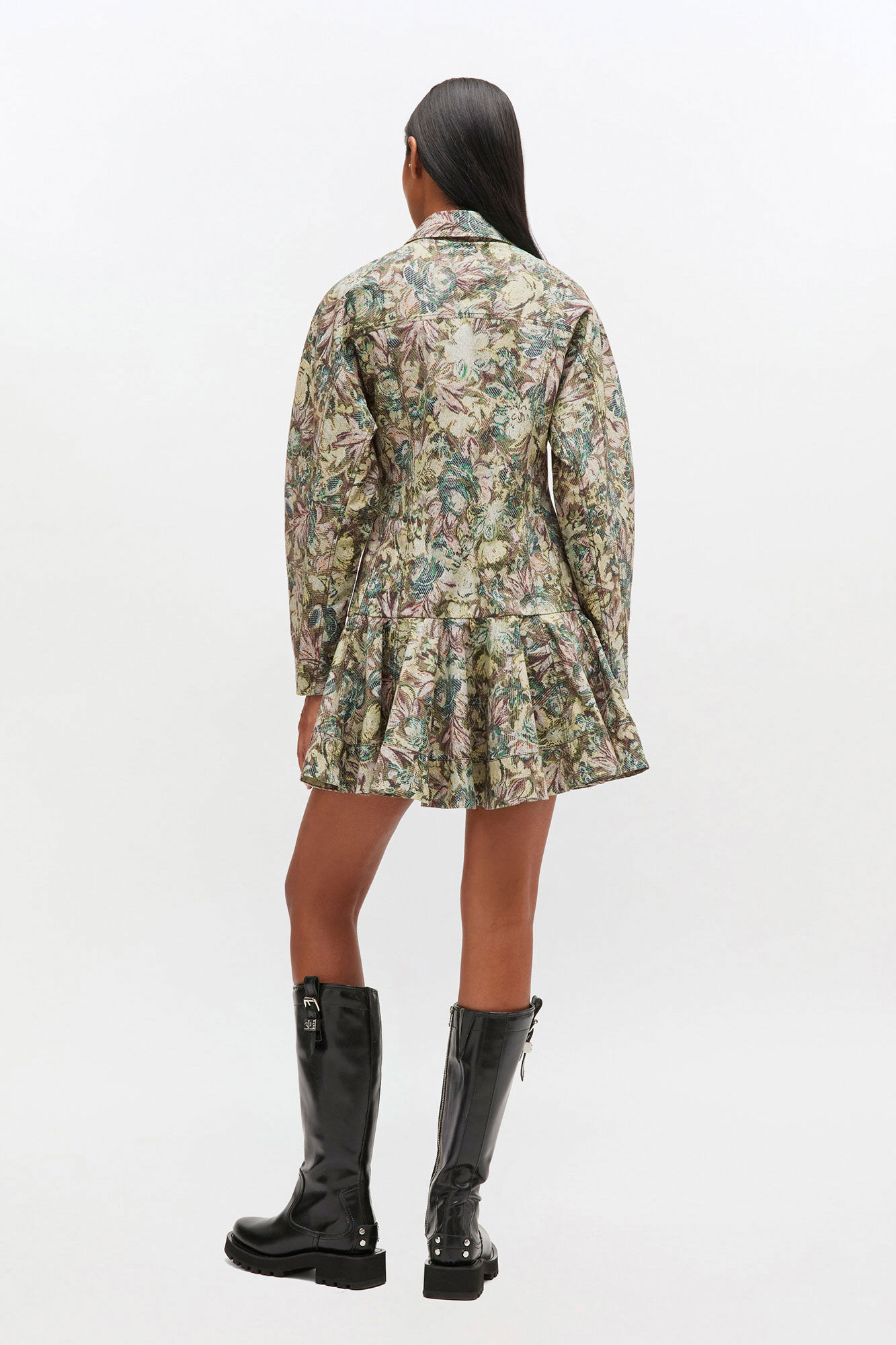 Tapestry Floral Shirt Dress, Elastane, in colour Jadeite - 2 - GANNI