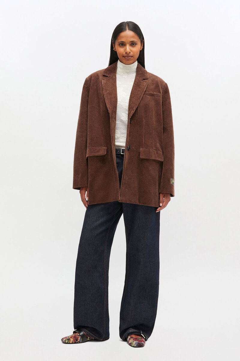Brown Corduroy Blazer, Cotton, in colour Chicory Coffee - 1 - GANNI