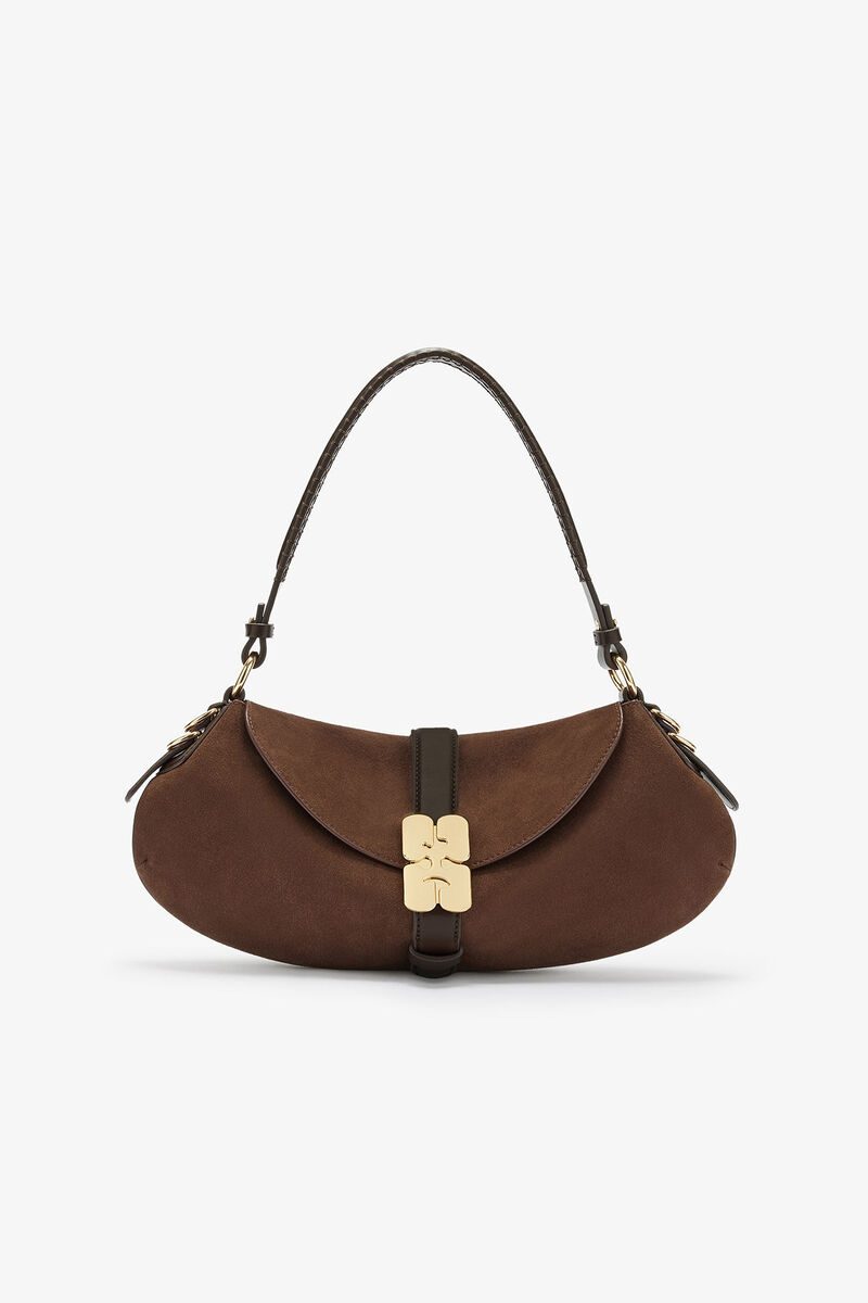 B-Kat Bag in Brown Suede, Recycled Leather, in colour Chicory Coffee - 1 - GANNI