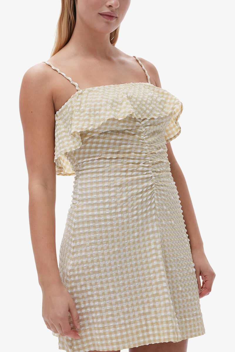Stretch Seersucker Strap Mini Dress, Recycled Polyester, in colour Pale Khaki - 4 - GANNI