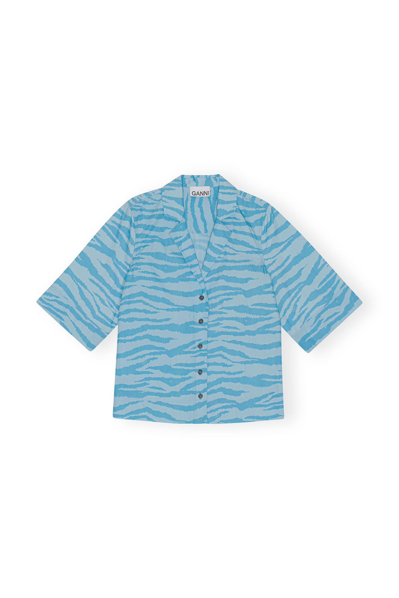 Mönstrad skjorta i bomull, Cotton, in colour Ethereal Blue - 1 - GANNI