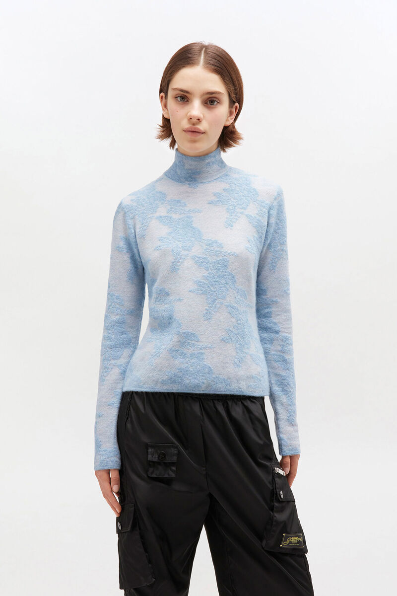 Col roulé bleu transparent, Alpaca, in colour Blissful Blue - 1 - GANNI