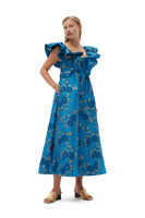 3D Jacquard Ruffle Midi Dress, Elastane, in colour Brilliant Blue - 1 - GANNI