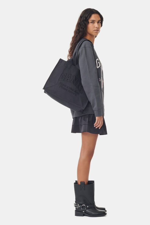 Ganni Dark Grey Large Canvas Tote Bag