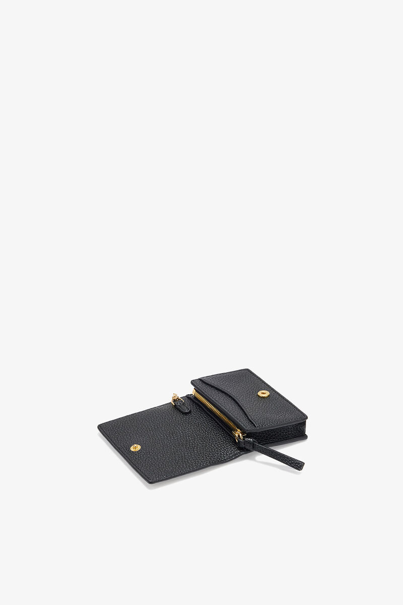 Black Grained GANNI Bou Card Holder With Flap, Polyurethane, in colour Black - 3 - GANNI