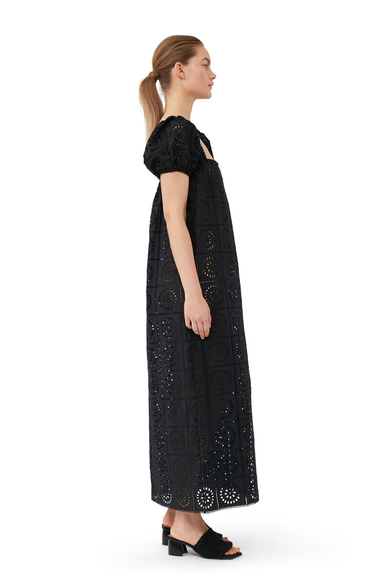 Broderie Anglaise Midi Dress, Cotton, in colour Black - 3 - GANNI