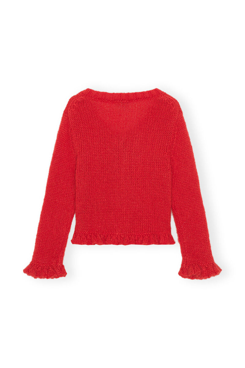 Red Mohair Cardigan, Merino Wool, in colour Racing Red - 2 - GANNI