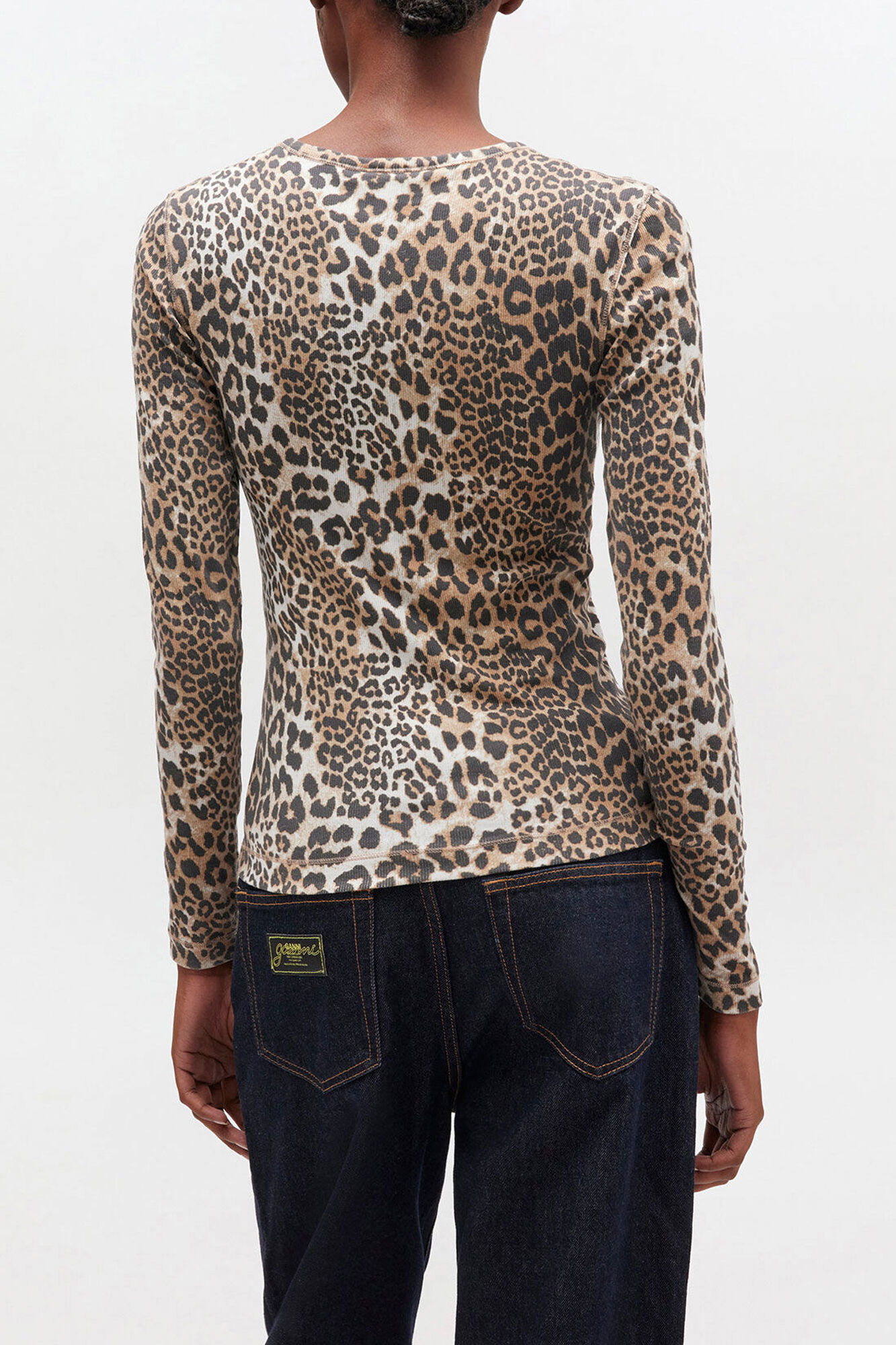 Leopard Rib Long-sleeve, Organic Cotton, in colour Leopard - 3 - GANNI