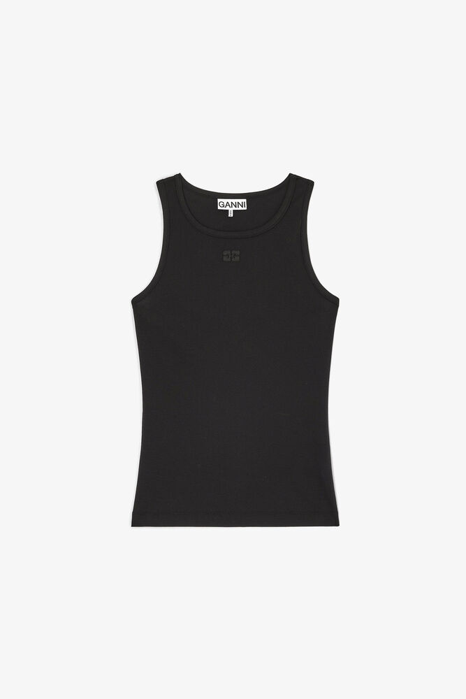 Black Soft Cotton Rib Tank Top, Black