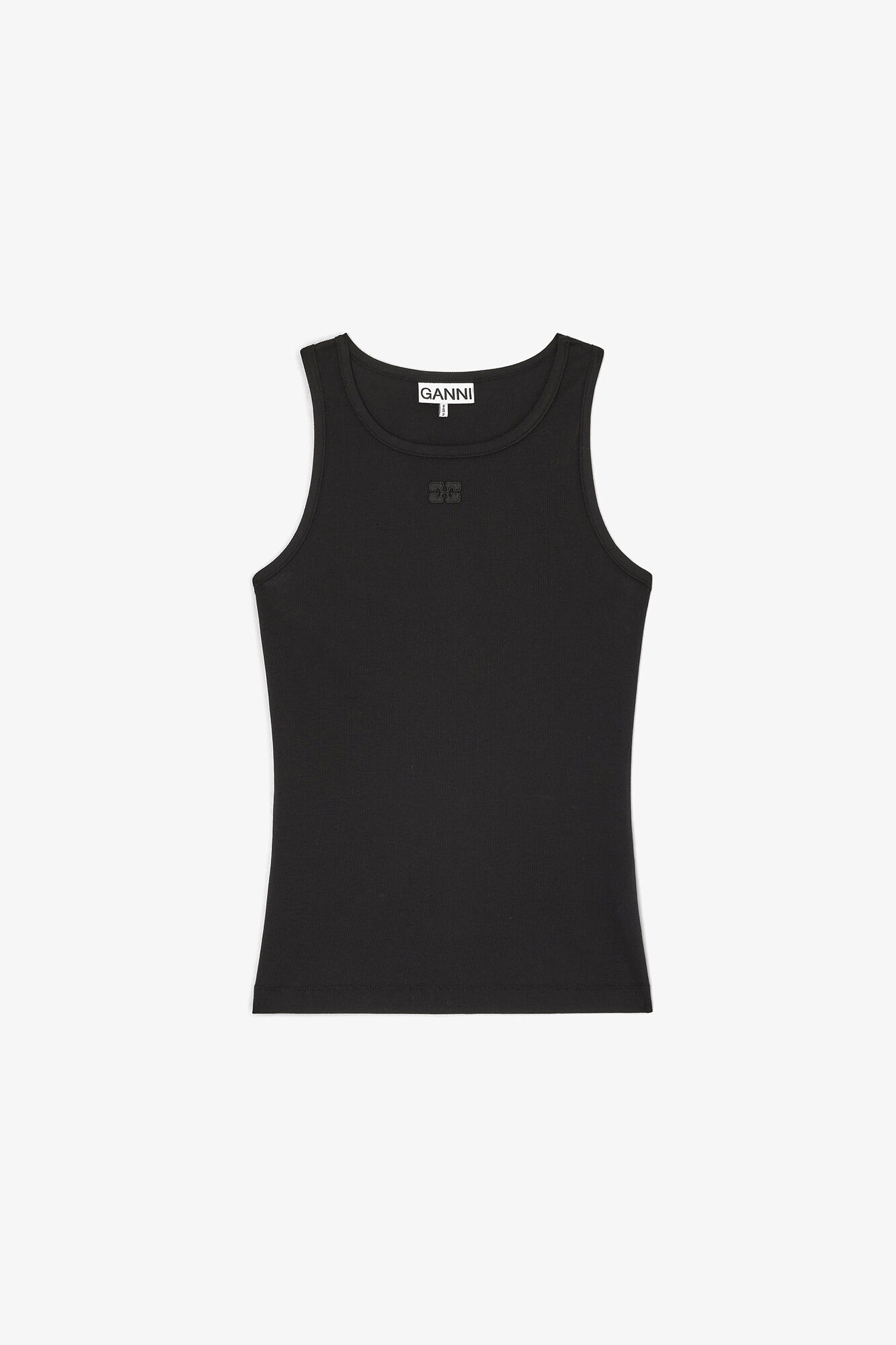 Sort tanktop i bl&oslash;d rib bomuld, Organic Cotton, in colour Black - 1 - GANNI