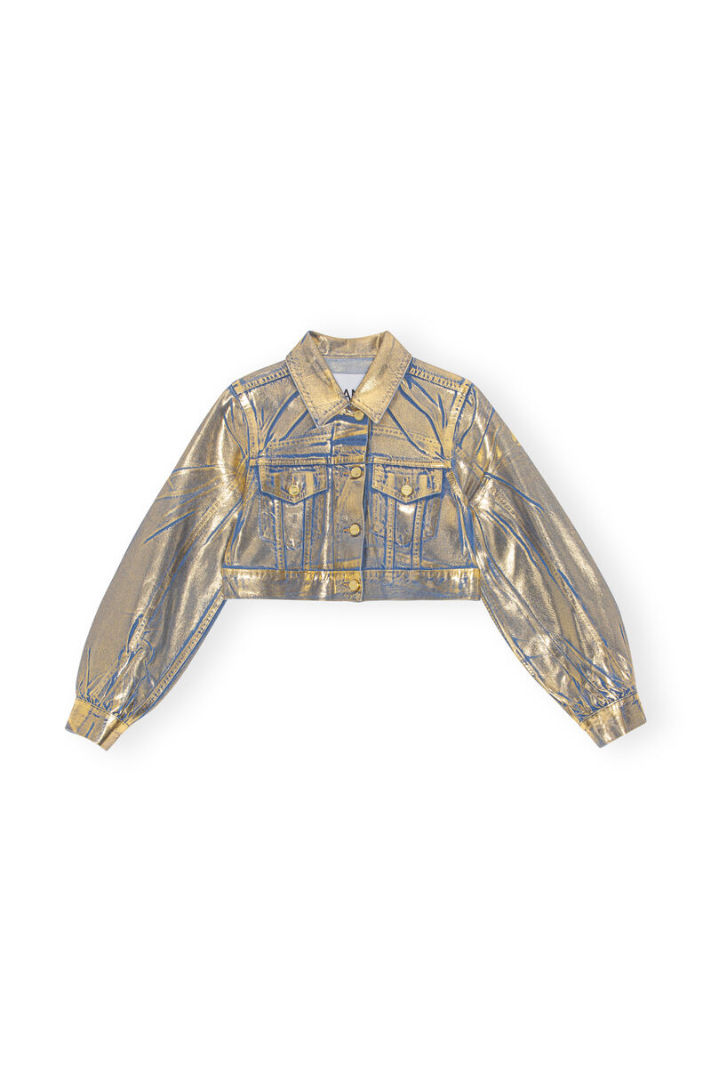 Gold Denim Trucker Jacket, Cotton, in colour Gold - 1 - GANNI