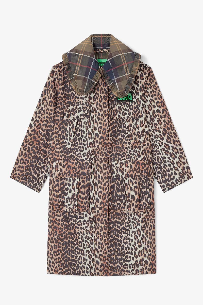 Long Coat in Leopard, Recycled Polyester, in colour Leopard - 1 - GANNI