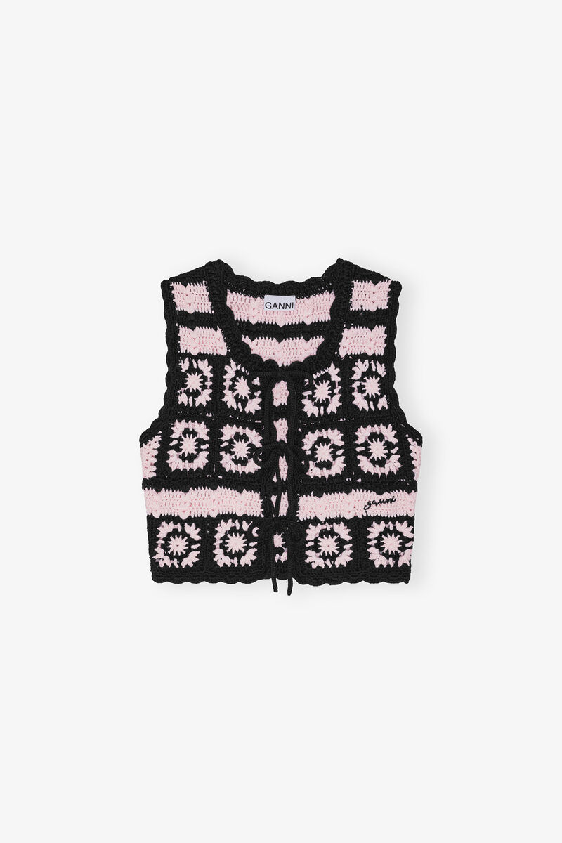 Pink Cotton Crochet Vest, Organic Cotton, in colour Primrose Pink - 1 - GANNI