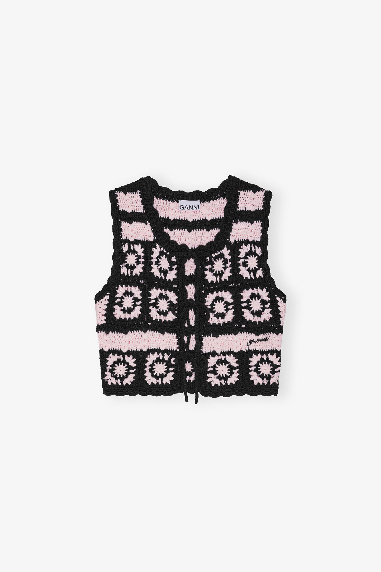 Pink Cotton Crochet Vest, Organic Cotton, in colour Primrose Pink - 1 - GANNI