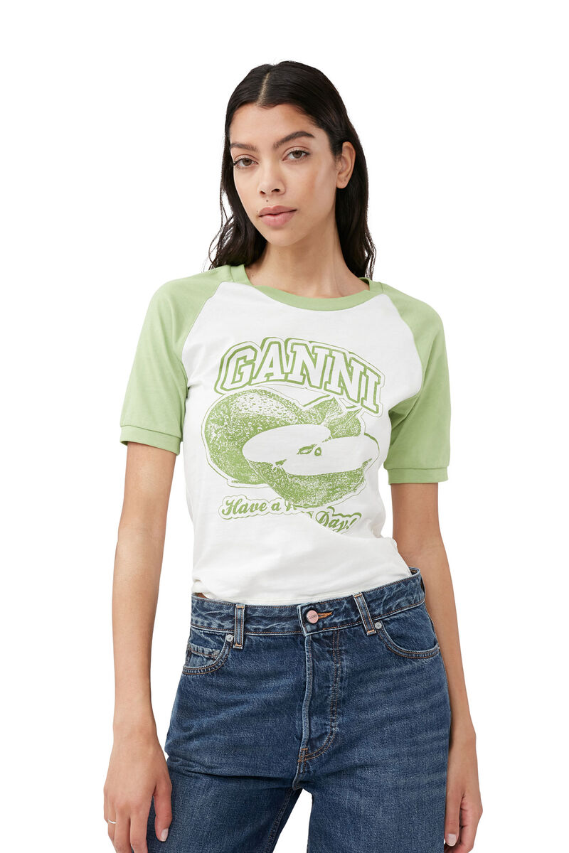 Apple Raglan T-shirt, Cotton, in colour Egret - 4 - GANNI