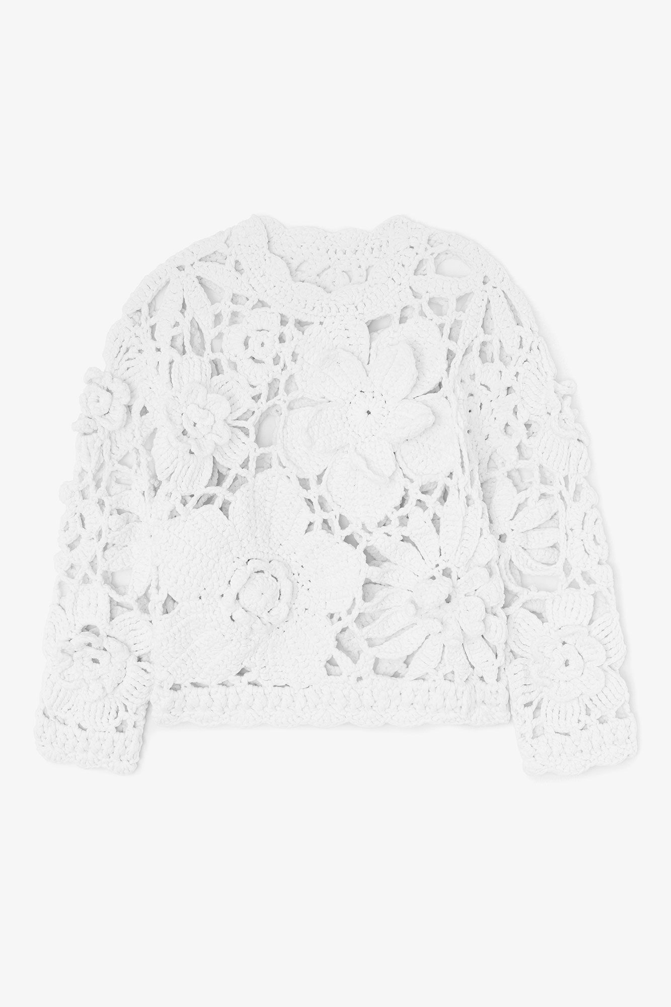 Handknit Crewneck in White, Organic Cotton, in colour Bright White - 1 - GANNI