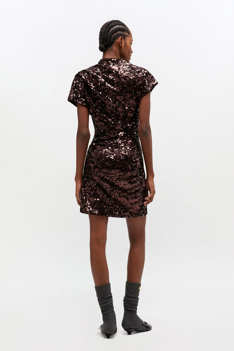 Brown Sequins Mini Dress, in colour Demitasse - 2 - GANNI