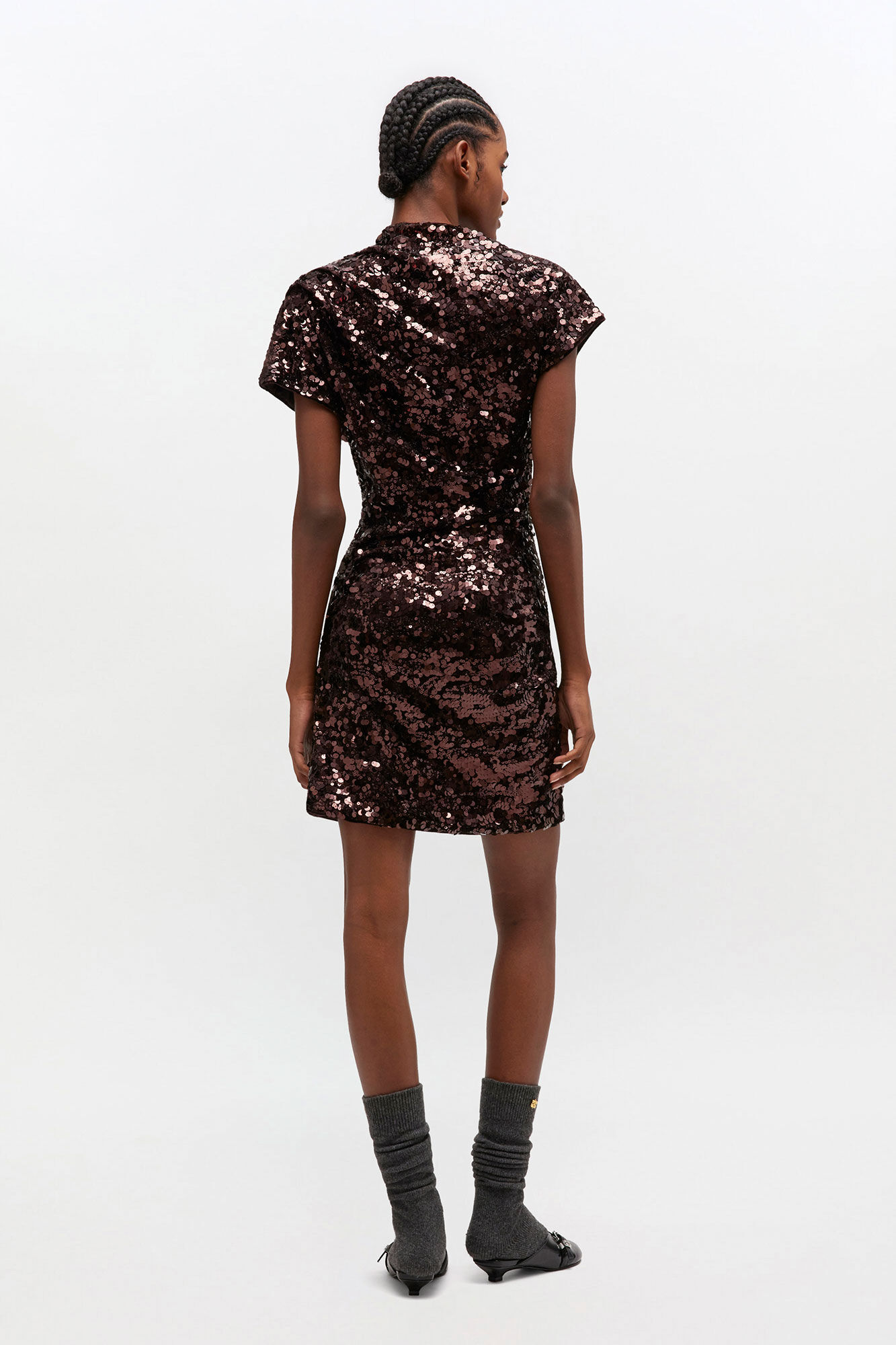Brown Sequins Mini Dress, in colour Demitasse - 2 - GANNI