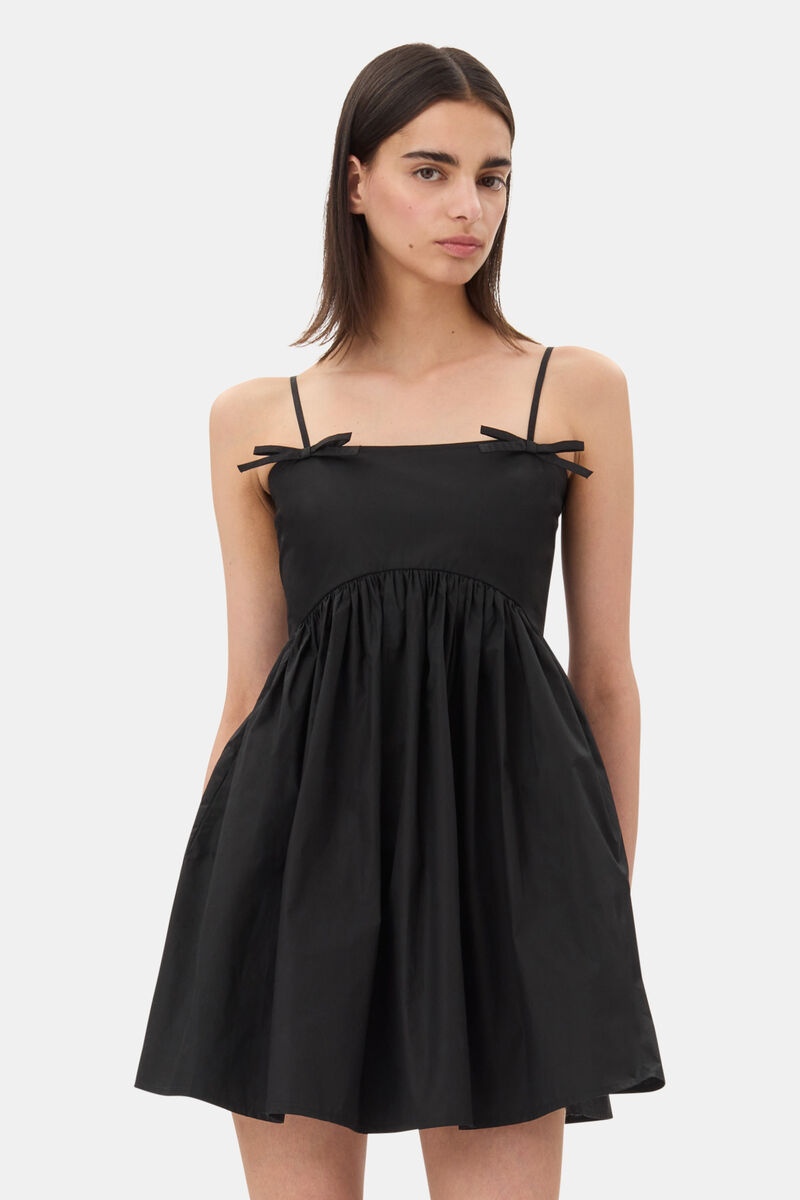 Black Cotton Poplin Stropkjole, Cotton, in colour Black - 2 - GANNI