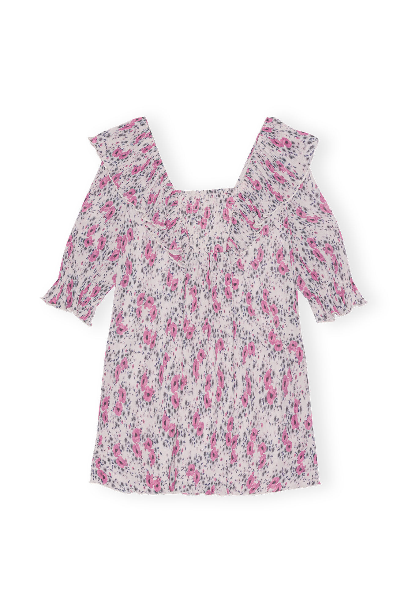 Pleated Georgette Ruffle Mini Dress, Recycled Polyester, in colour Mauve Chalk - 2 - GANNI