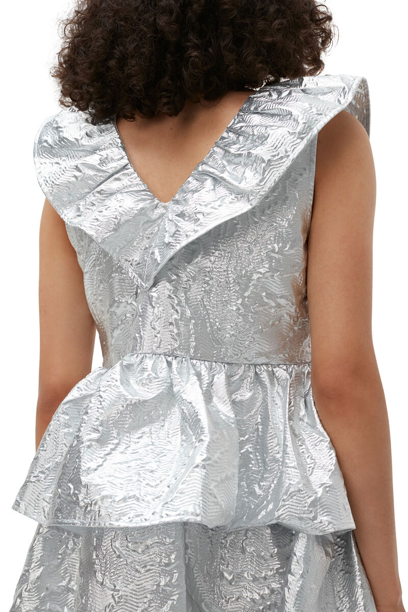 Metallic Jacquard Layer Dress, Metallic fiber, in colour Silver - 5 - GANNI