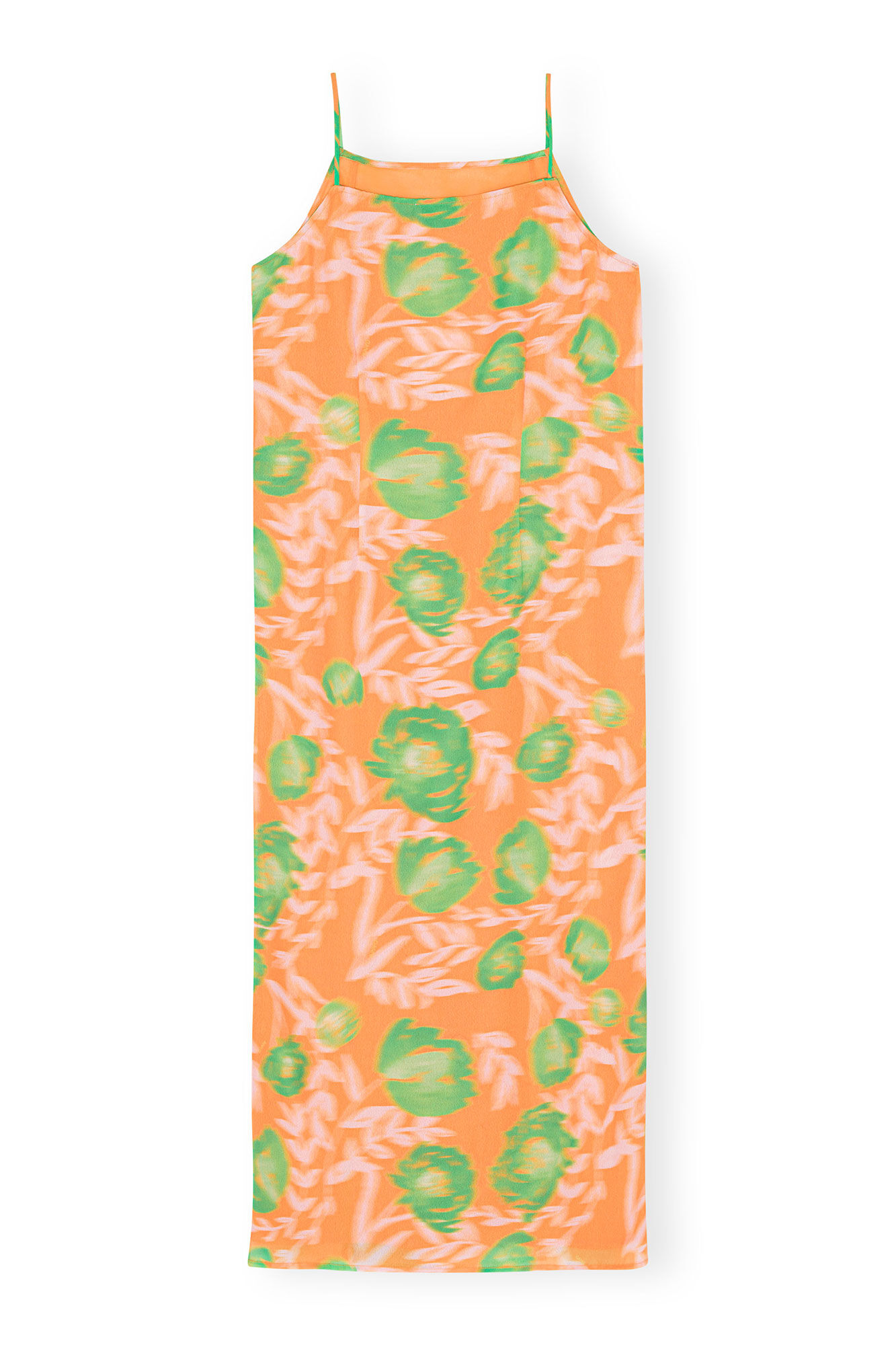Printed Light Crepe Slip Dress, Recycled Polyester, in colour Vibrant Orange - 2 - GANNI
