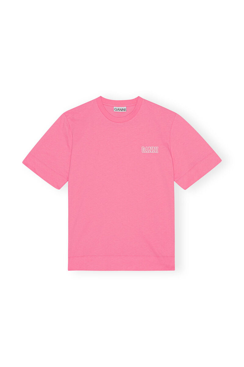 T-Shirt mit O-Ausschnitt, Cotton, in colour Sugar Plum - 1 - GANNI