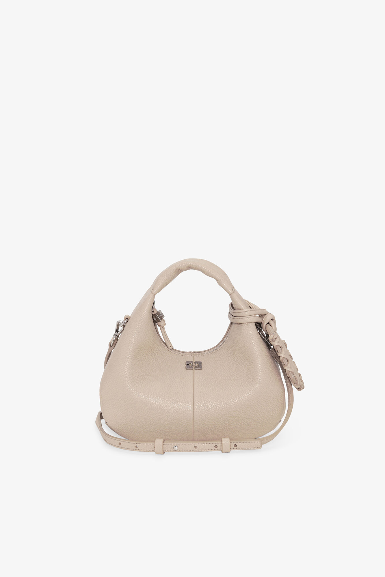 Light Grey Mini Hobo Bag, Recycled Polyester, in colour White Pepper - 7 - GANNI