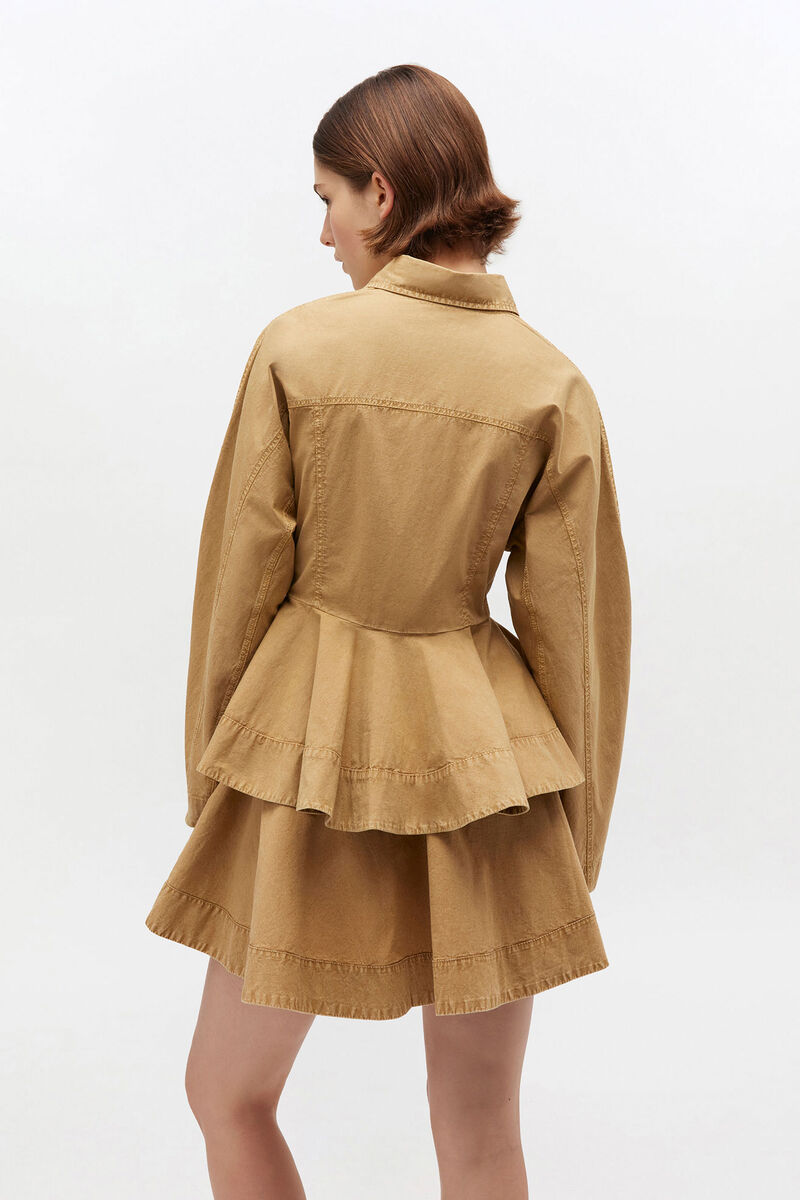 Beige Washed Peplum Shirt, Elastane, in colour Lark - 3 - GANNI