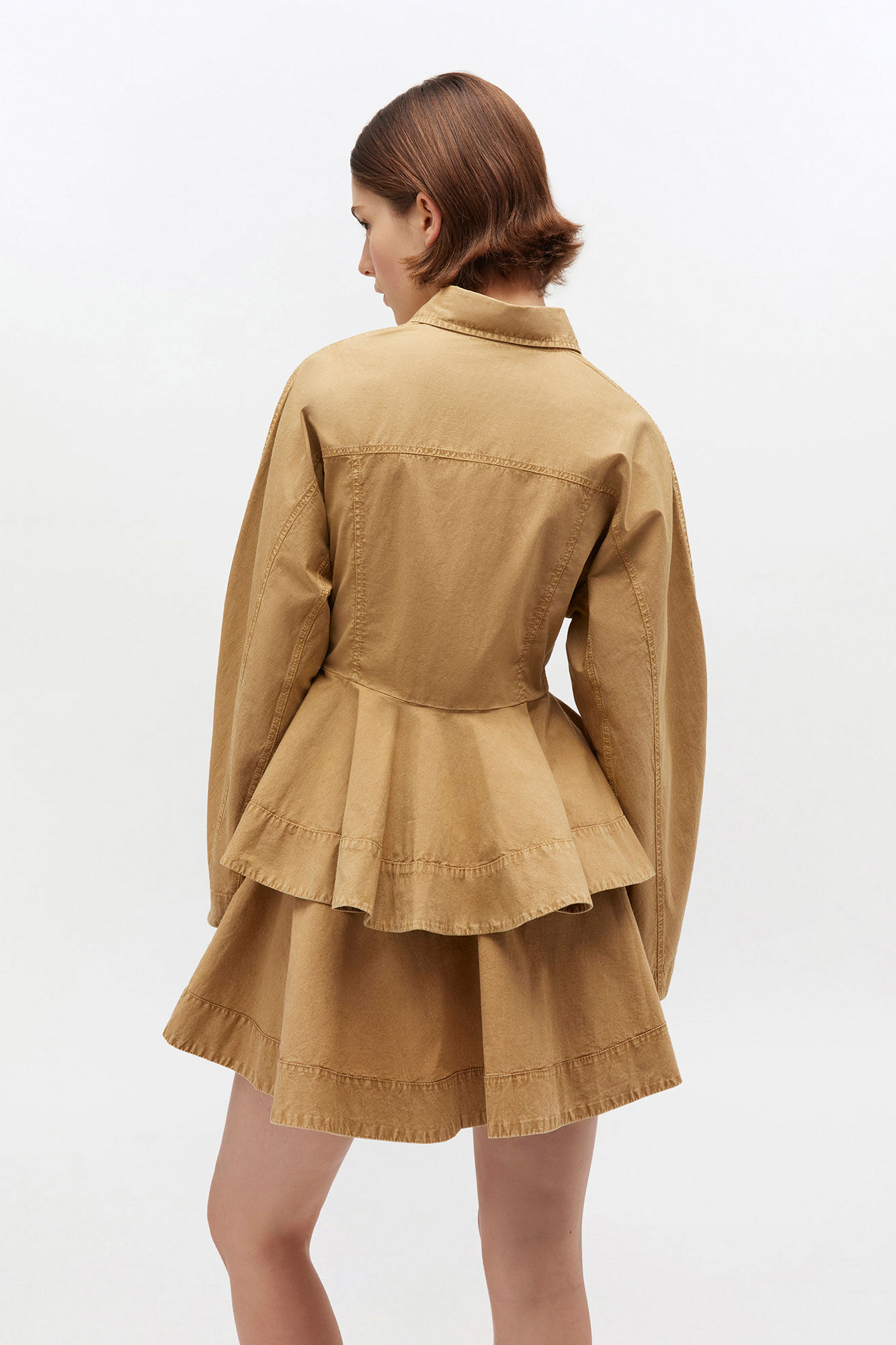 Beige Washed Peplum Shirt, Elastane, in colour Lark - 3 - GANNI