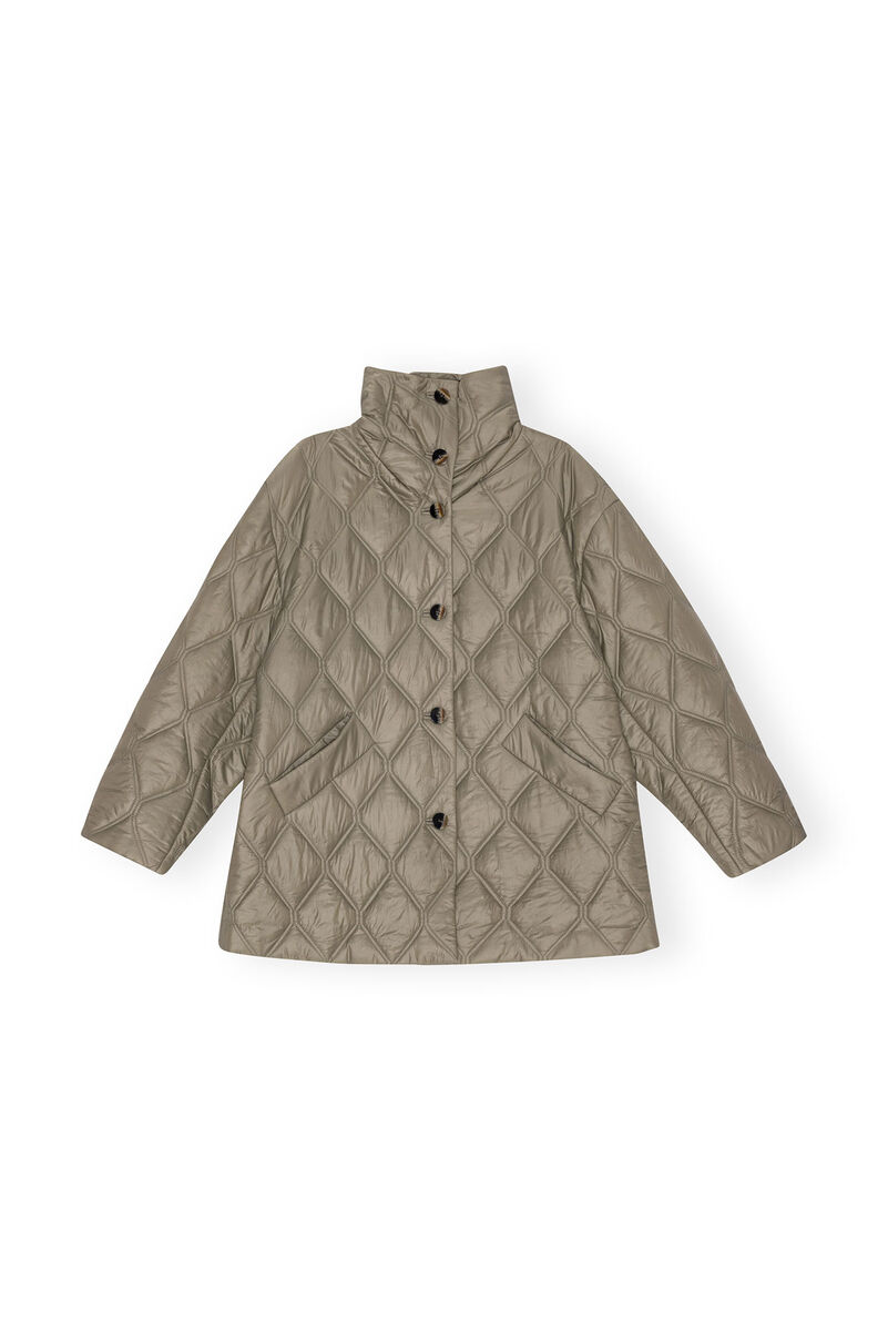 Veste Brown Shiny Quilt, Recycled Polyamide, in colour Fallen Rock - 1 - GANNI