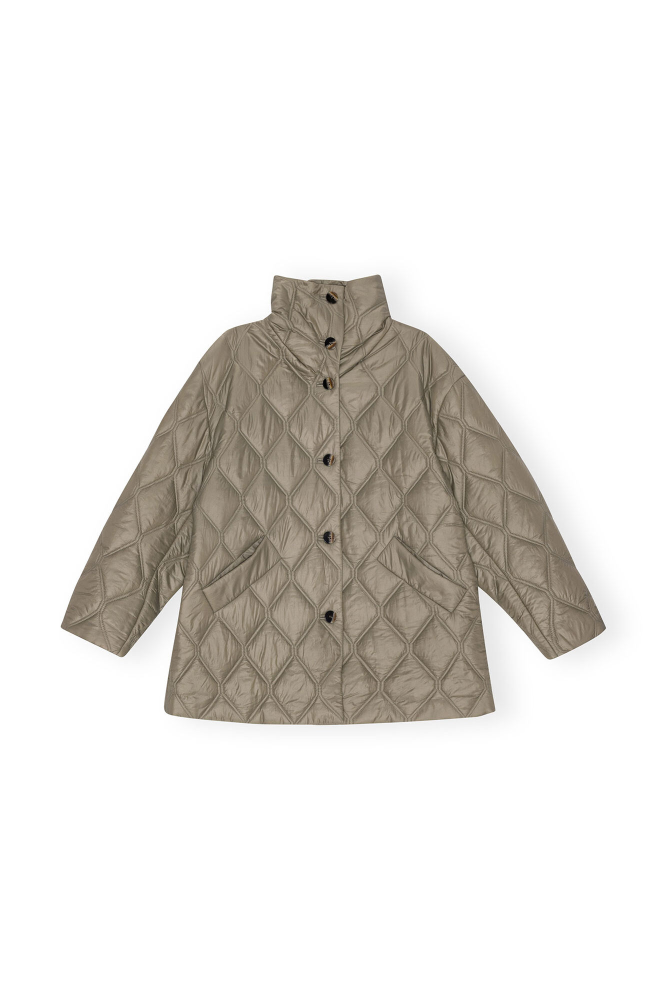 Brown Shiny Quilt Jacket, Recycled Polyamide, in colour Fallen Rock - 1 - GANNI