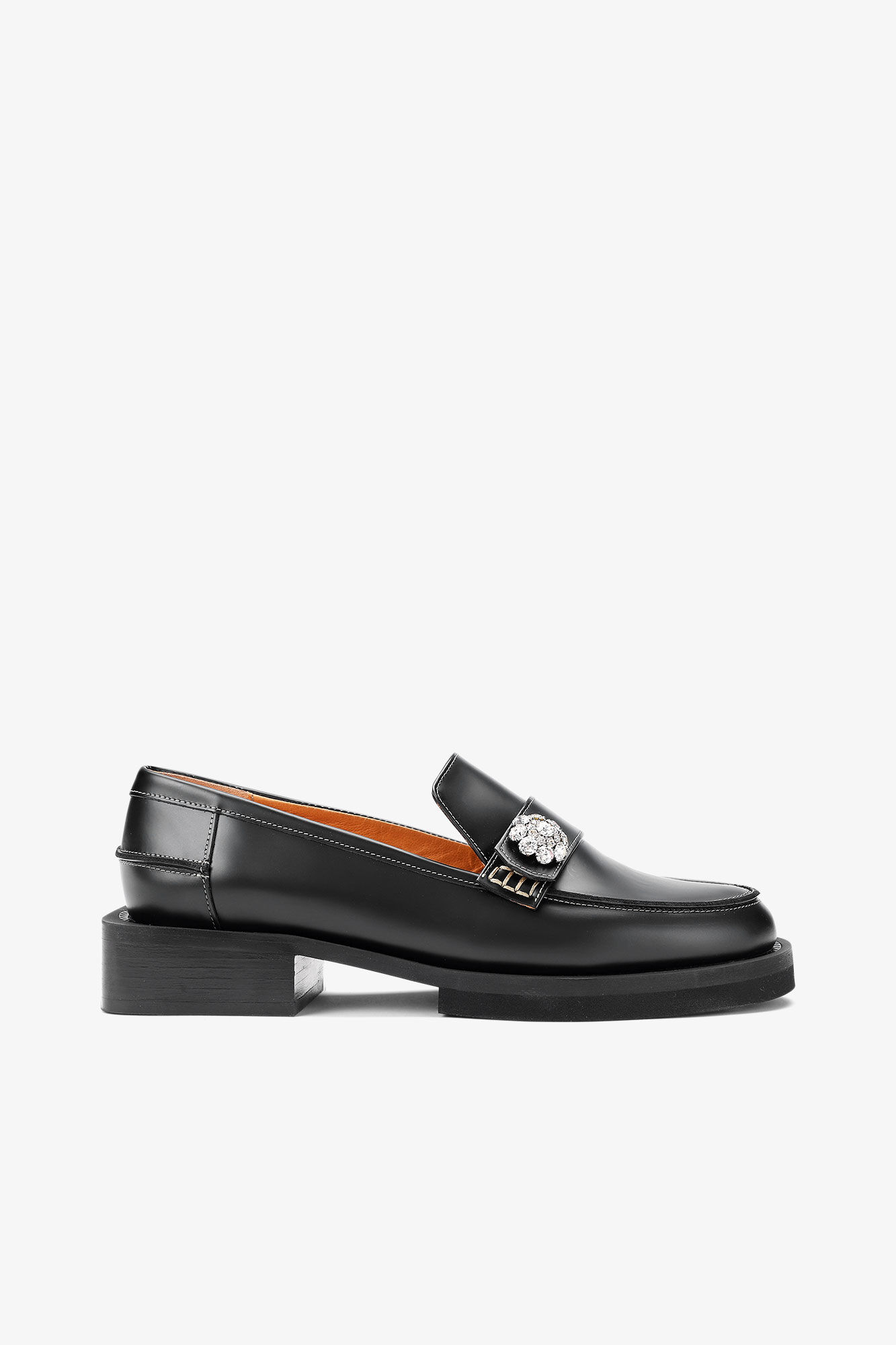 Utsmyckade loafers, Leather, in colour Black - 1 - GANNI