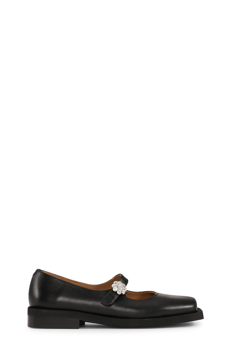 Mary Jane Ballerinas, Calf Leather, in colour Black - 1 - GANNI