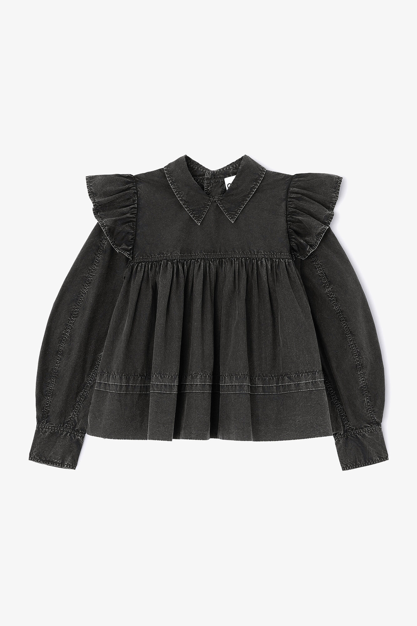 Black Washed Frill Blouse, Organic Cotton, in colour Black - 1 - GANNI