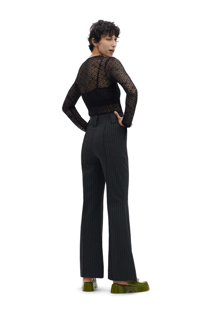 Lace Bodysuit, Elastane, in colour Black - 3 - GANNI