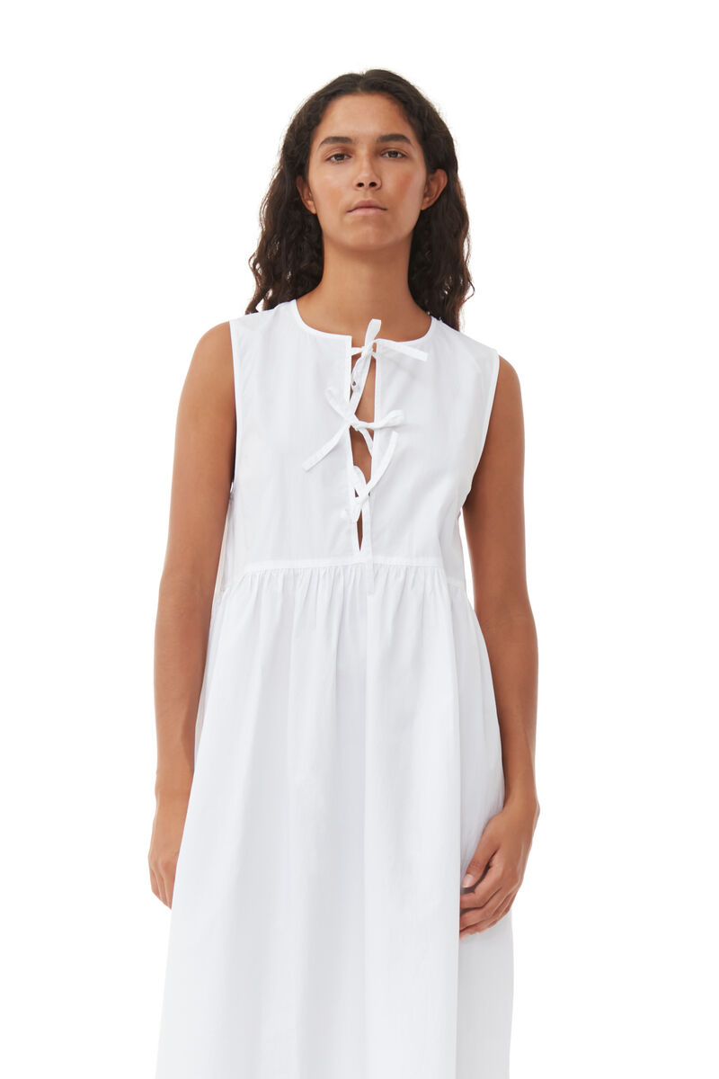 White Cotton Poplin Midi Dress, Cotton, in colour Bright White - 2 - GANNI