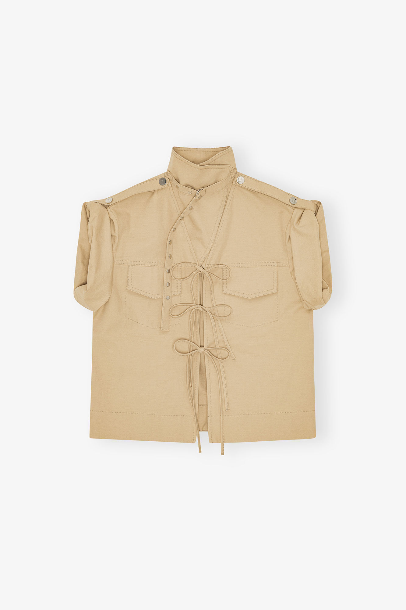 Beige Stretch Cotton Blouse, Linen, in colour Pale Khaki - 1 - GANNI