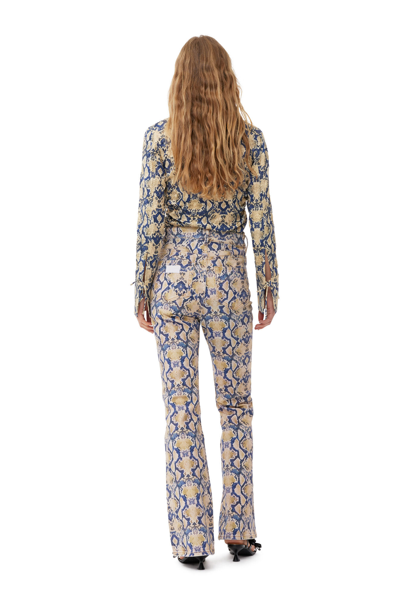 Safari Snake Printed Crinkled Satin Fitted Shirt | GANNI US