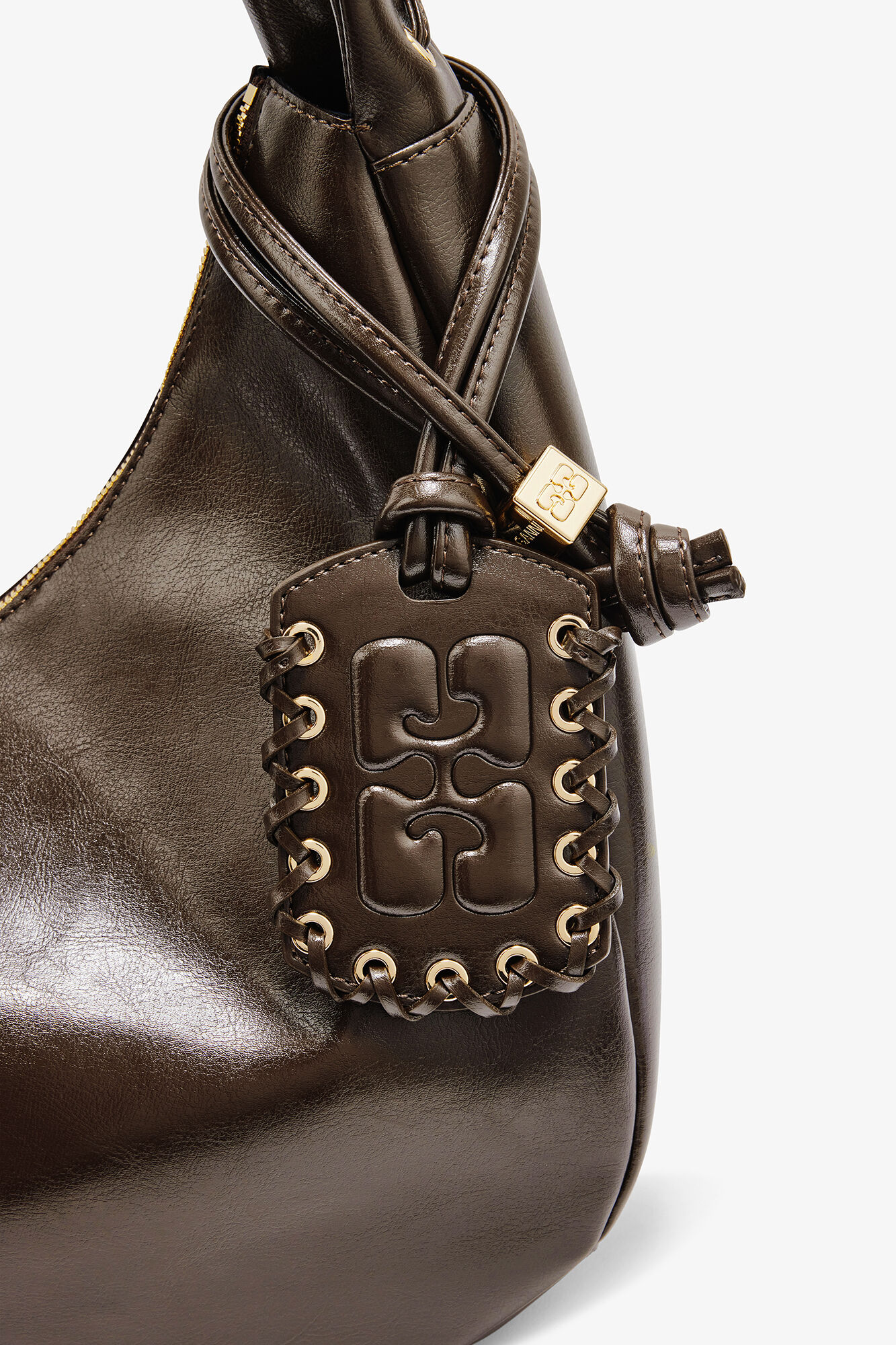 Green Medium Laces Hobo Bag, Polyurethane, in colour Dark Olive - 3 - GANNI