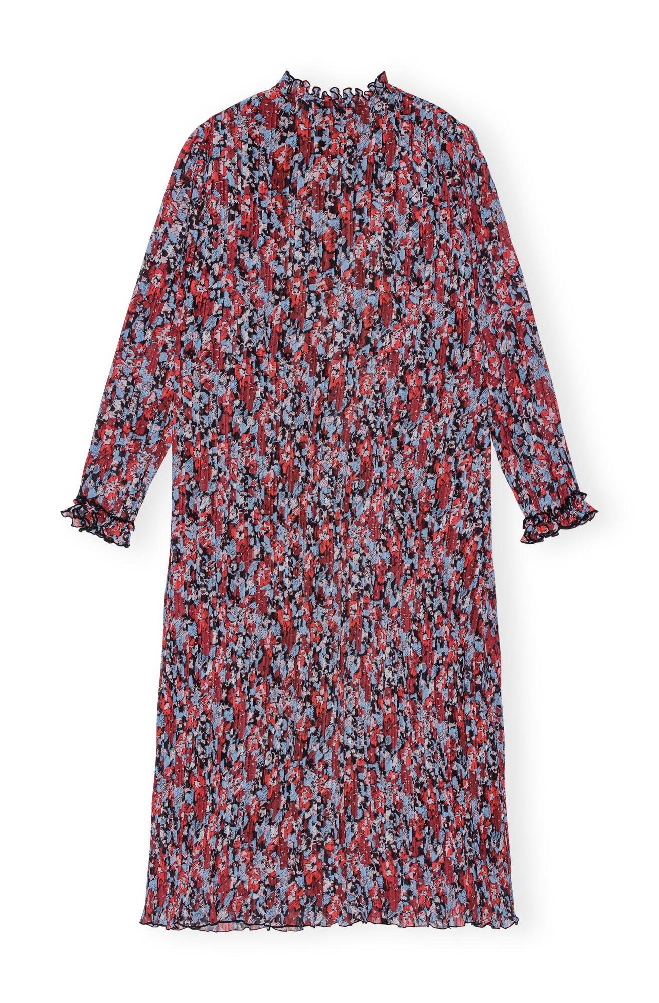 Red Pleated Georgette Midi Dress, Recycled Polyester, in colour High Risk Red - 2 - GANNI