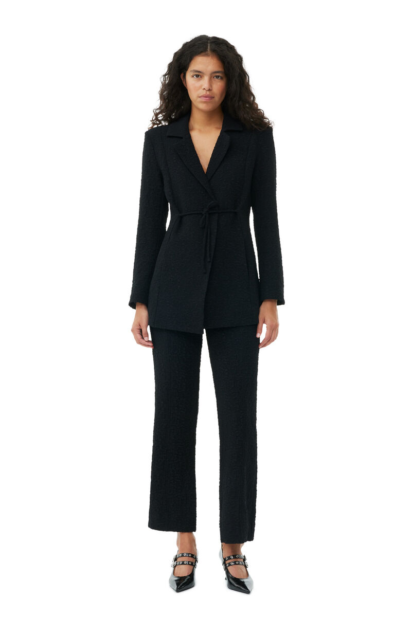 Black Textured Suiting Tie String-blazer, Polyester, in colour Black - 2 - GANNI