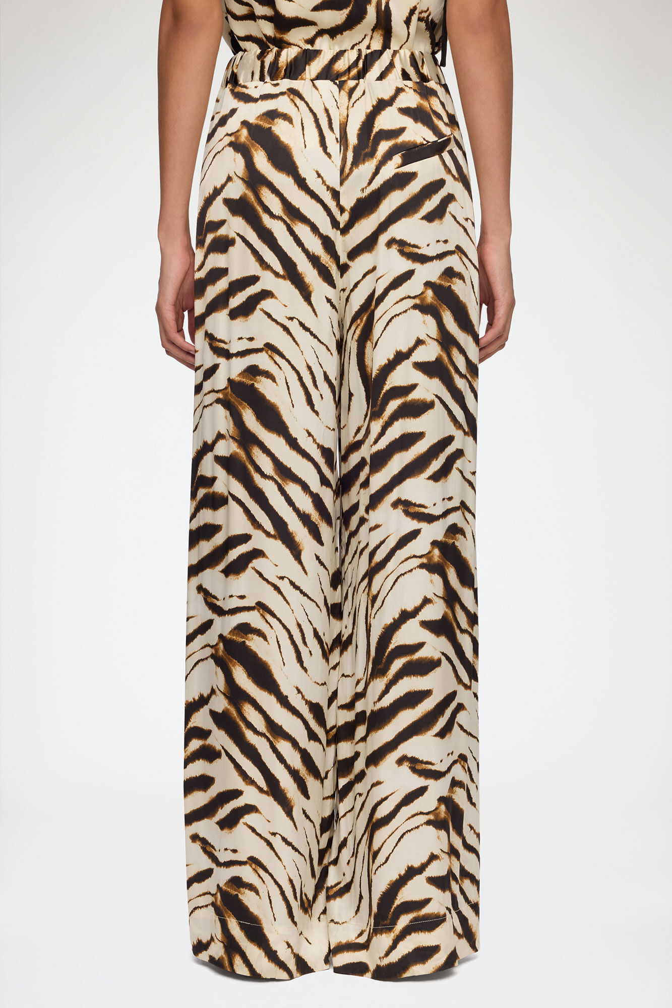 Trousers in Zebra Satin, Viscose, in colour Egret - 3 - GANNI