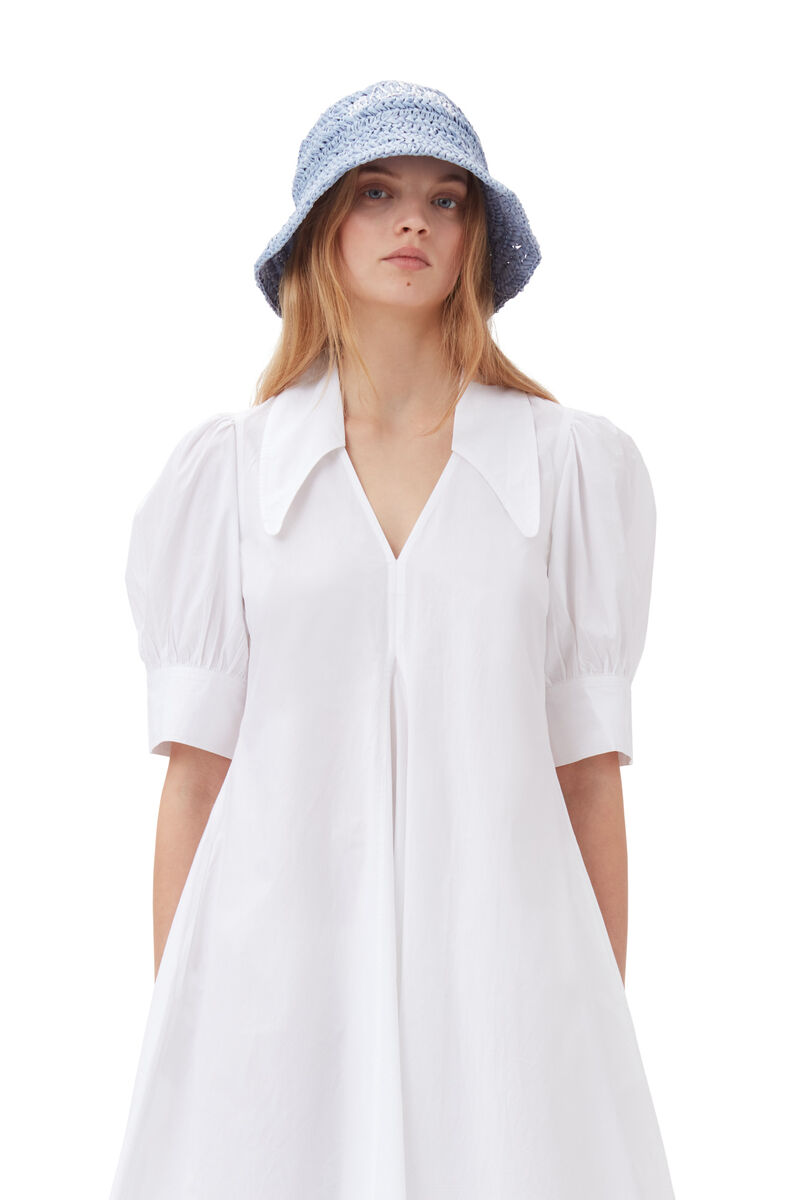 Cotton Poplin V-Neck Midi Dress, Cotton, in colour Bright White - 3 - GANNI